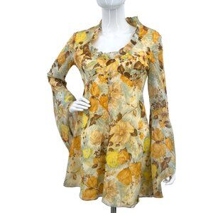 Young Innocent Vintage 70s late 60s Mini Dress Flare Sleeve Floral
